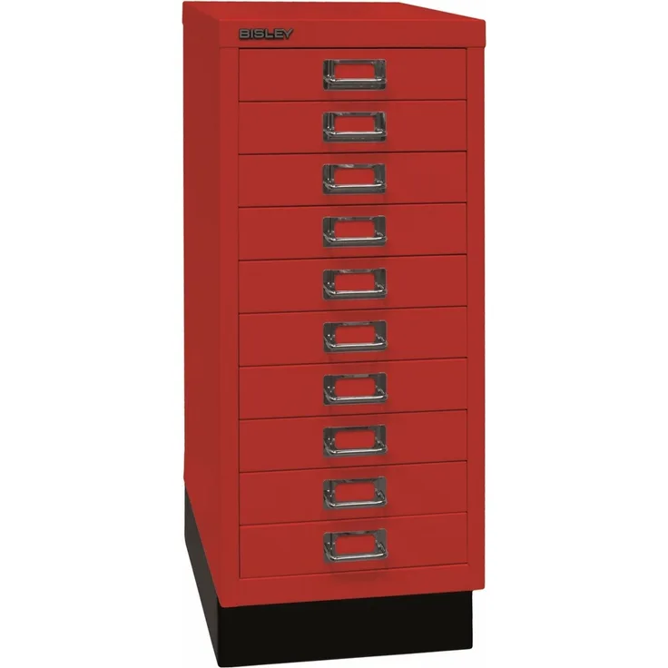 BISLEY Schubladenschrank aus Metall DIN A4 in kardinalrot Schrank mit 10 Schubladen und Sockel Werkzeugschrank, L2910S-670