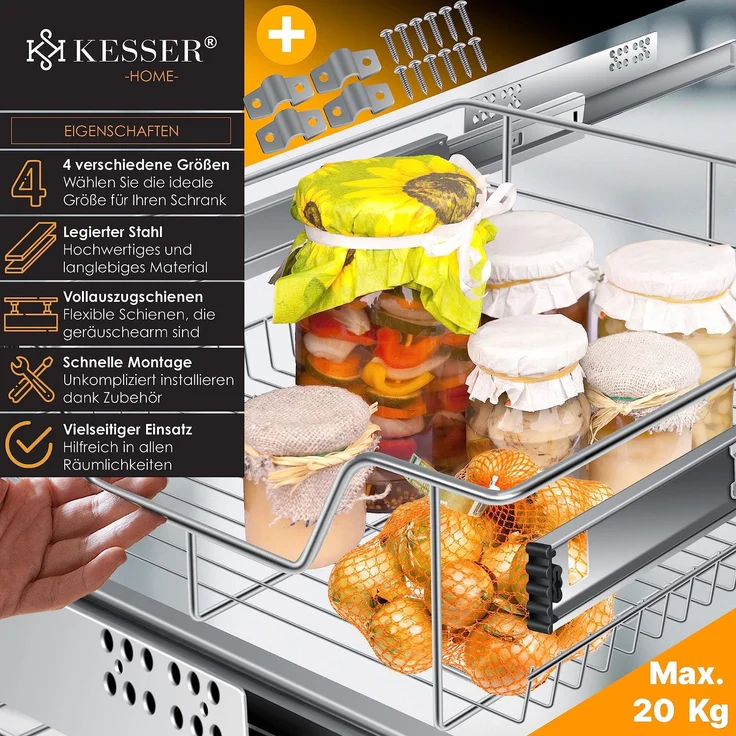 KESSER® Teleskopschublade 30-60cm Schrankbreite verchromt aus Edelstahl Schubladeneinsatz für Küchenschrank Korbauszug Schrankauszug 2x 60cm - Silber – Bild 2