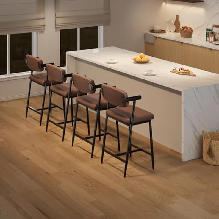 GarveeHome 4er Set Barhocker Mit Sitzkissen Aus PU-Leder Und Metallgestell, Esszimmerstühle Mit Rucklehne, Hohe Hocker Mit Fußlehnen Und Armlehnen, Für Esszimmer Und Wohnzimmer, 49 x 48 x 94 cm – Bild 6