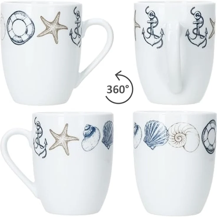 MamboCat Becher Neptun 6x Kaffeebecher 280ml Porzellan-Tassen Tee Kakao Anker maritim, Porzellan – Bild 4