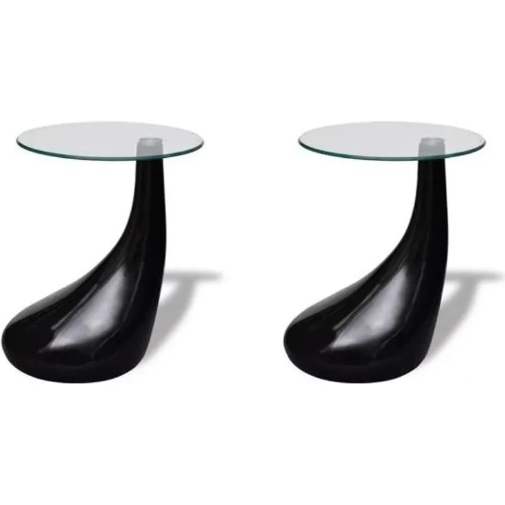 vidaXL Couchtische 2 Stk. mit Runder Glasplatte Hochglanz Schwarz 240323