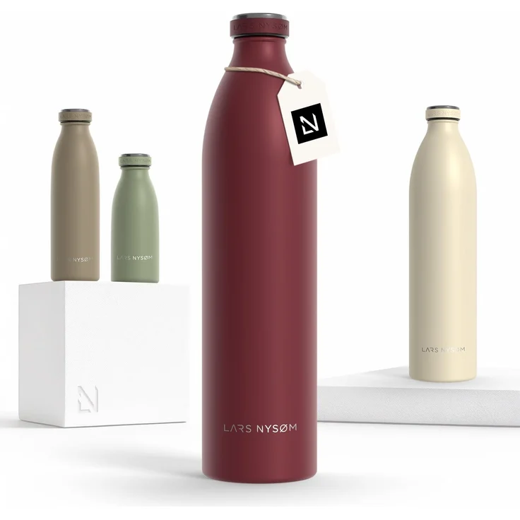 LARS NYSØM Edelstahl Trinkflasche 350ml, 500ml, 750ml, 1L, 1 5 liter | Thermosflasche Kohlensäure geeignet | Auslaufsichere Wasserflasche für Sport, Outdoor, Schule (Berry Red, XL 1500ml)