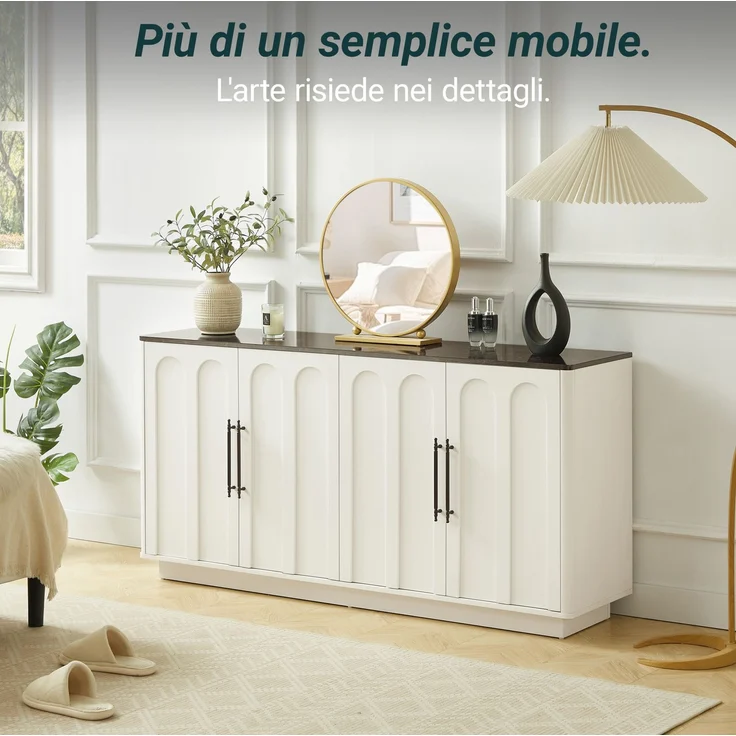 DESVIAE Sideboard mit Soft-Close-Türen und Kippsicherung 160x80x40 cm MDF Weiß/Schwarz – Bild 4