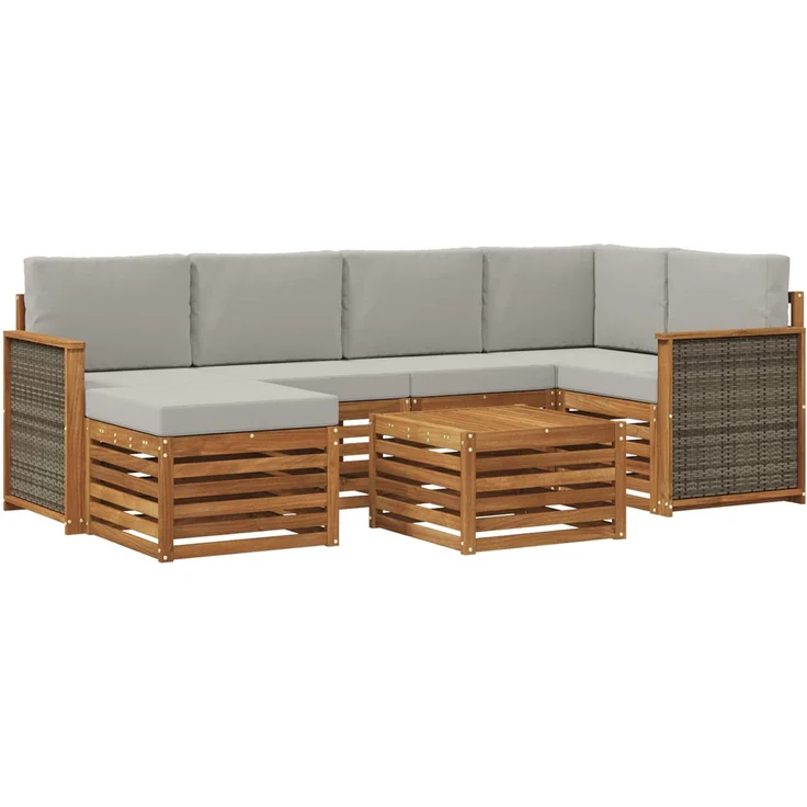 vidaXL Outdoor-Sofagarnitur 7 stk. 5-Sitzer Natur und Hellgrau 3384587 – Bild 2