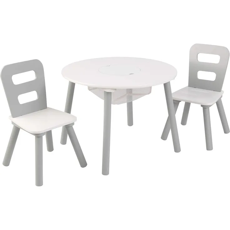 KidKraft Kindertisch mit 2 Stühlen Grau Massivholz 26166