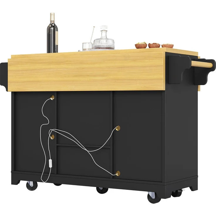 ZUBALIYA Küchenwagen, mit Stauraum, mit LED-Beleuchtung, mit App-Steuerung, mit Klapptischplatte, mit Rollen, Schwarz, MDF – Bild 23