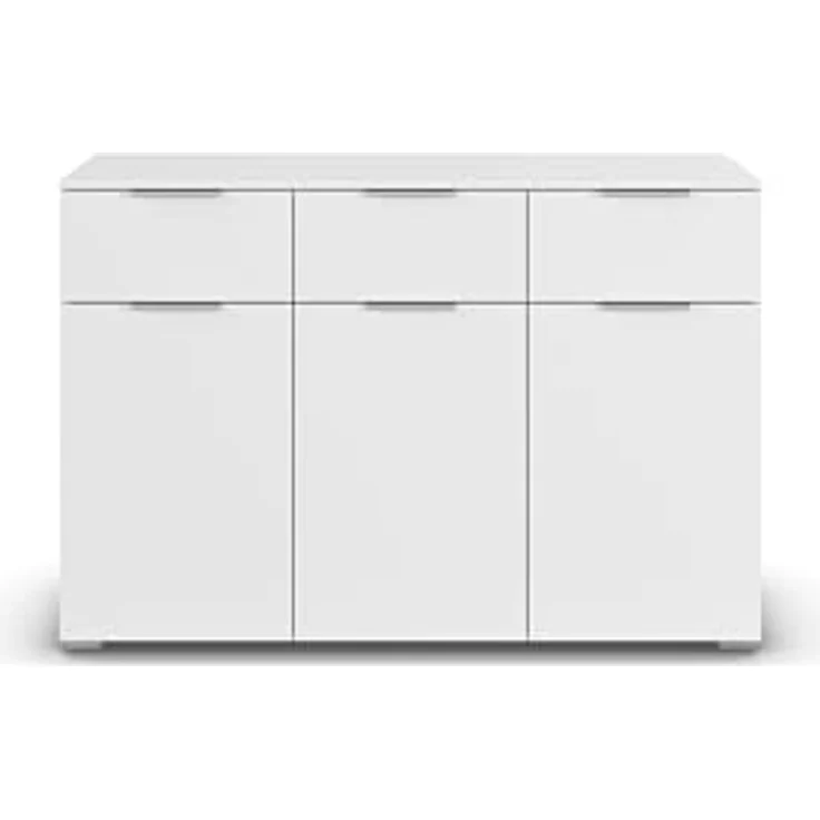Rauch Möbel Alabama, Kommode für Schlafzimmer, Kinderzimmer, Garderobe, Flur, 3-türig, mit 3 Schubladen, Soft-Close-Fuktion, Farbe Weiß, Griff Alufarben, Maße 120 x 81 x 42 cm – Bild 7