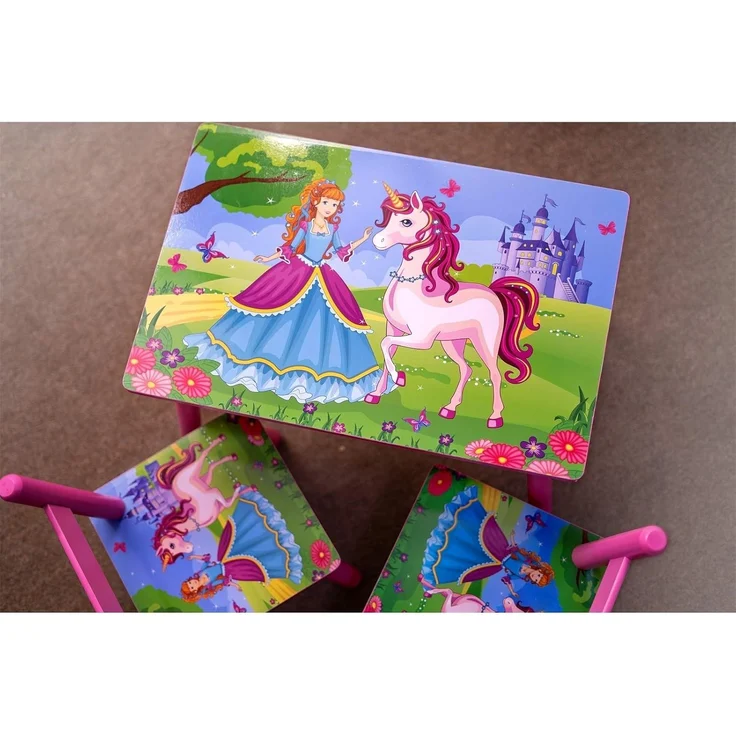HTI-Line 'Einhorn' Kindersitzgruppe, 3-tlg, 1 Tisch, 2 Stühle, Holz Pink – Bild 5
