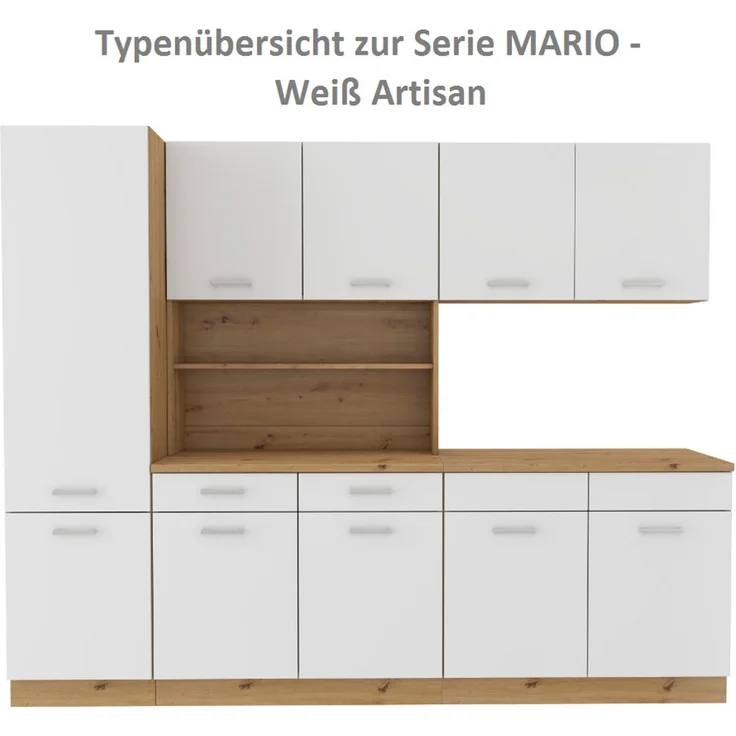 Buffet Küche 'Mario 150cm' Küchenzeile, Weiß/ Eiche Artisan, 200 x 60 x 150 cm – Bild 2