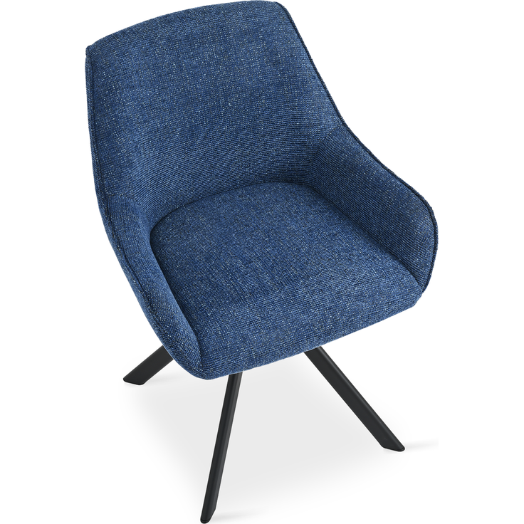 GOEURVANT 1178 Esszimmerstühle 6er-Set mit Armlehnen, 360° Drehbar, Chenille - Blau – Bild 4