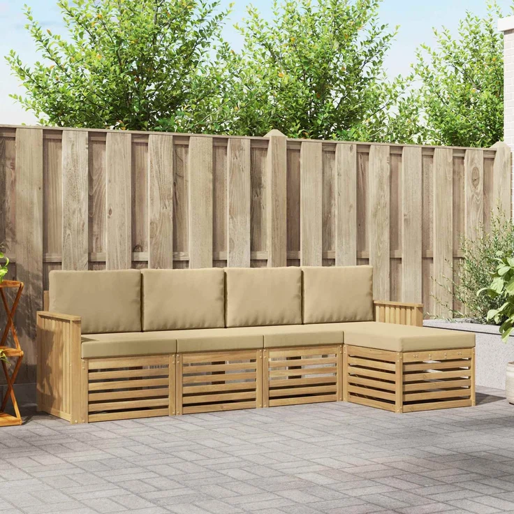 vidaXL Outdoor-Sofagarnitur 5 stk. 5-Sitzer Weiß und Beige Polyester 3391673 – Bild 1