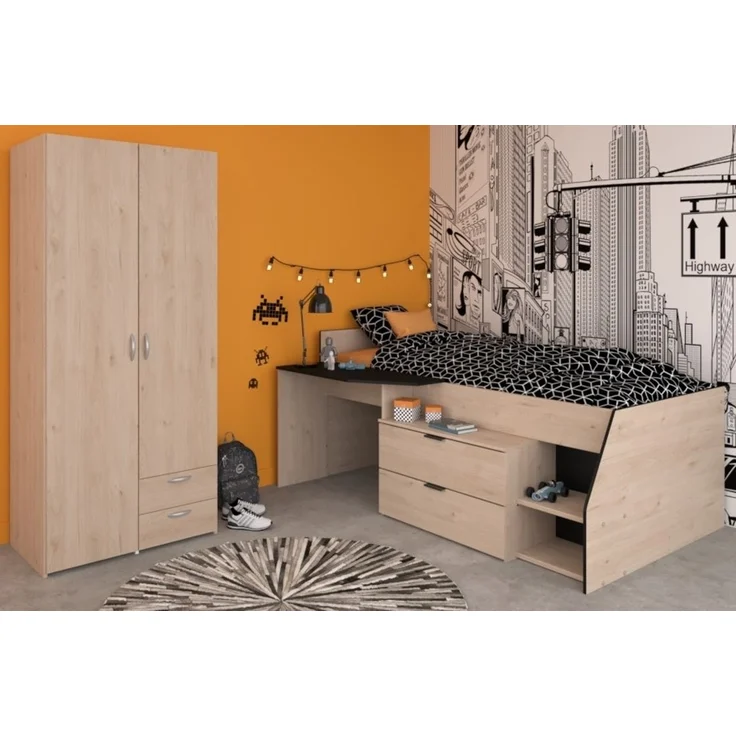 Parisot Kinderzimmer und Jugendzimmer Milky in Eiche und schwarz Set 2-tlg. – Bild 1