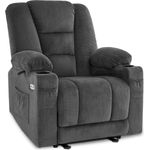 MCombo Relaxsessel mit Liegefunktion, Massage & Wärmefunktion, USB & Getränkehalter, Stoff Dunkelgrau, 94 x 90 x 105 cm