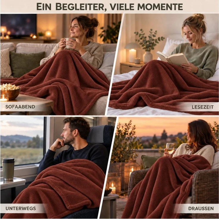 Wohndecke Flauschige Kuscheldecke, Oeko-TEX Zertifiziert, Komfortec, Super Weiche Fleecedecke, Bordeaux – Bild 3