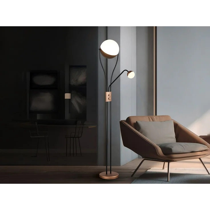 LED Deckenfluter CHRIS mit flexibler Leselampe, Schwarz Coffee, Höhe 180cm – Bild 1