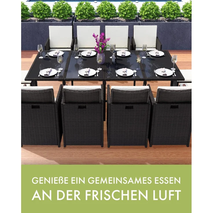 Swing&Harmonie Garten-Essgruppe Poly Rattan Sitzgruppe Esstisch Lounge Gartenmöbel, (Sitzgarnitur, Tisch, Stühle, Hocker Garnitur Set) – Bild 6