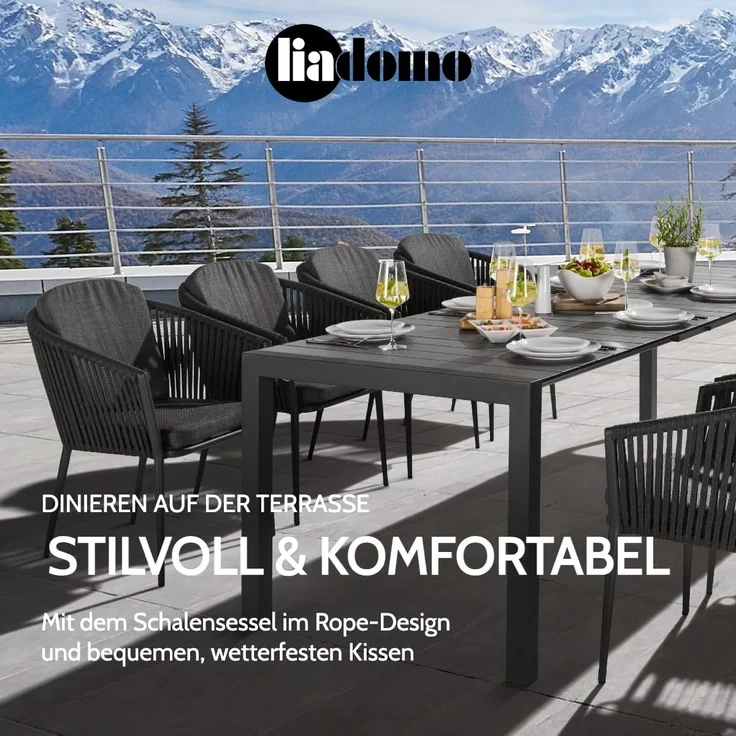 Liadomo Gartenstuhl Carano (inkl. Olefin-Kissen, wetterfest & pflegeleicht), Aluminium & Rope, Kissenbezüge Olefin – Bild 6
