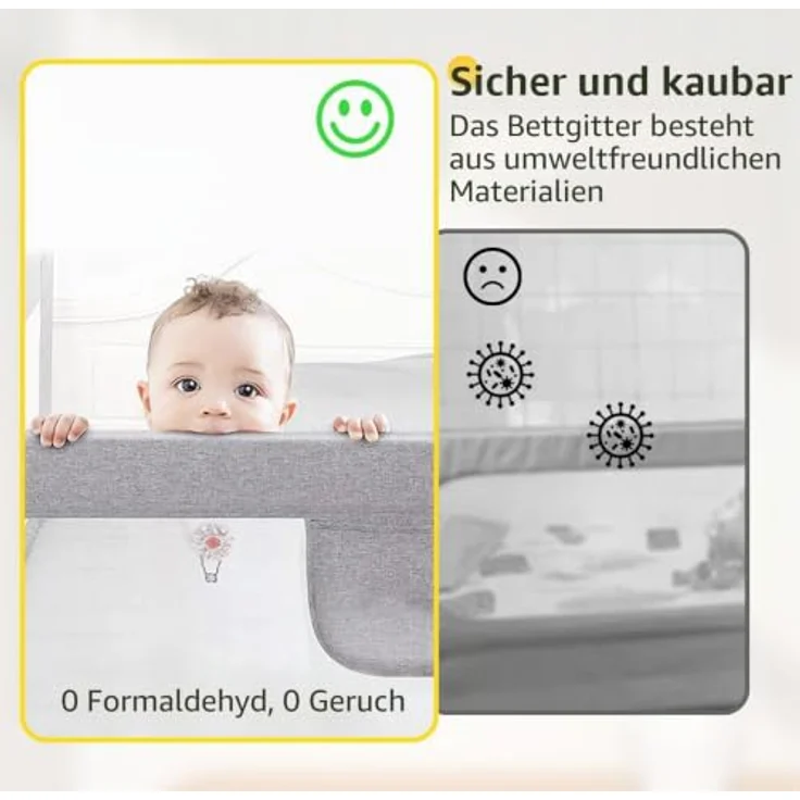 HUOLE höhenverstellbares Bettgitter -Kleinkind Bettschutzgitter Bettgitter Kinderbettgitter Babybettgitter Gitter Kinderbett Babybett Rausfallschutz-1,8 m – grau – Bild 3