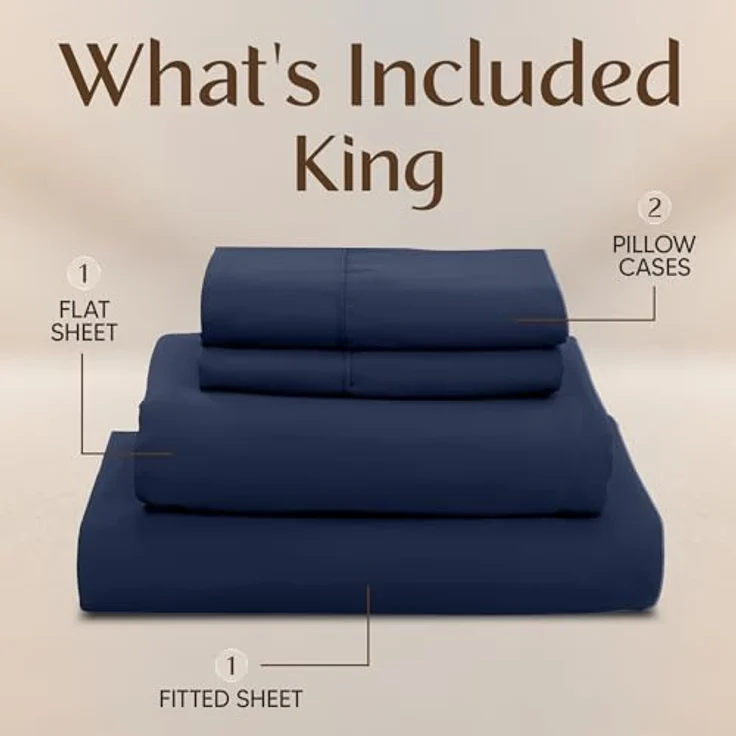Utopia Bedding Bettwäsche-Set für King-Size-Bett, 4-teilig, gebürstete Mikrofaser, schrumpft und lichtbeständig, pflegeleicht (King-Size-Bett, Marineblau) – Bild 4