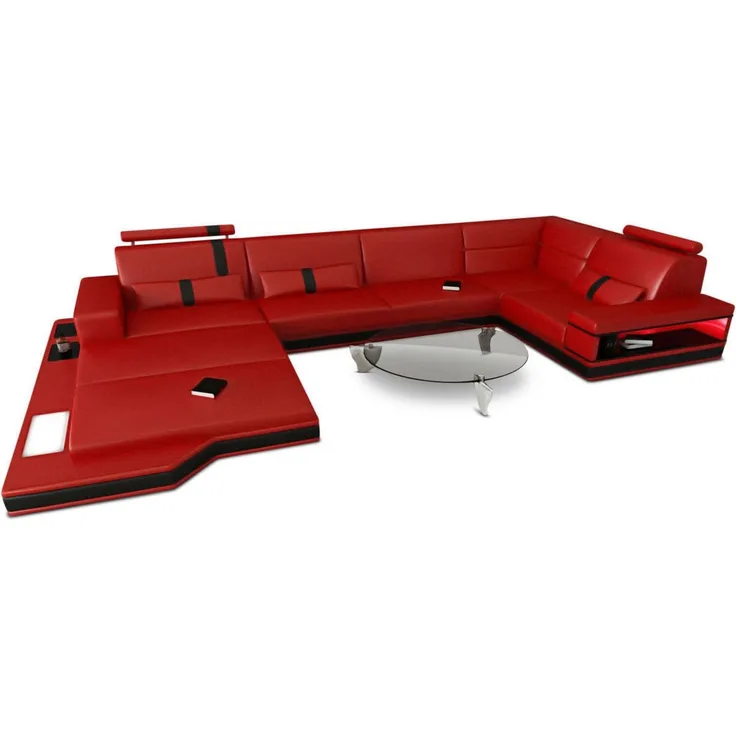 Sofa Dreams - Ledersofa Wohnlandschaft Messana - Kunstleder - rot-schwarz - Links