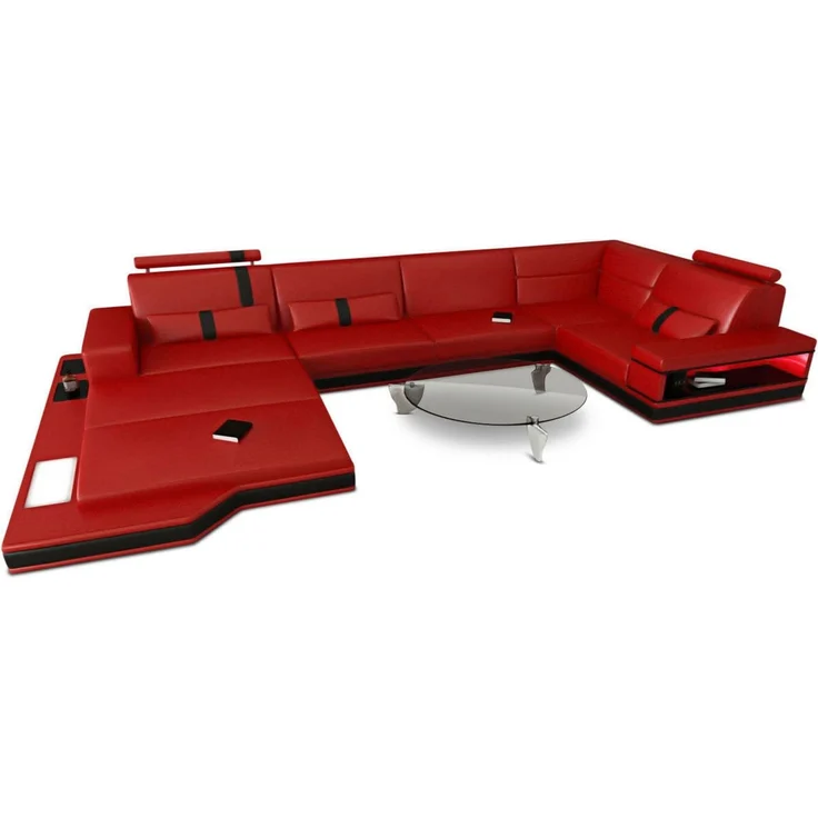 Sofa Dreams - Ledersofa Wohnlandschaft Messana - Kunstleder - rot-schwarz - Links – Bild 1