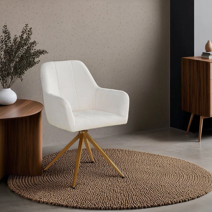 4 Stühle Esszimmer Küchenstühle Bouclé Beige Esszimmerstühle Drehbar Esszimmerstuhl mit Armlehne Dreh Sessel Modern Polsterstuhl – Bild 6