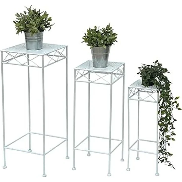 DanDiBo Blumenhocker Weiß Metall Eckig Blumenständer 96314 3er Set Beistelltisch Blumensäule Modern Pflanzenständer Pflanzenhocker – Bild 4