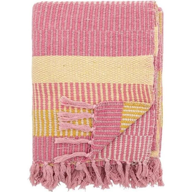 Wolldecke Bloomingville Decke ISNEL Pink Gelb Gestreift 160x130 cm, Bloomingville – Bild 4