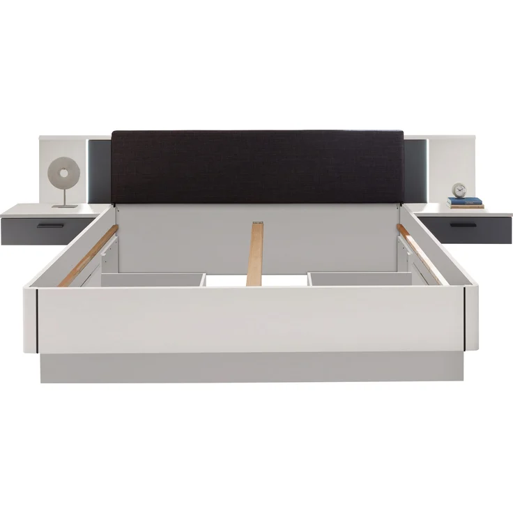 Bettanlage >ASCHAU< 180x200cm Liegefläche, Weiß / Graphit - 305x93x210cm (BxHxT) – Bild 3
