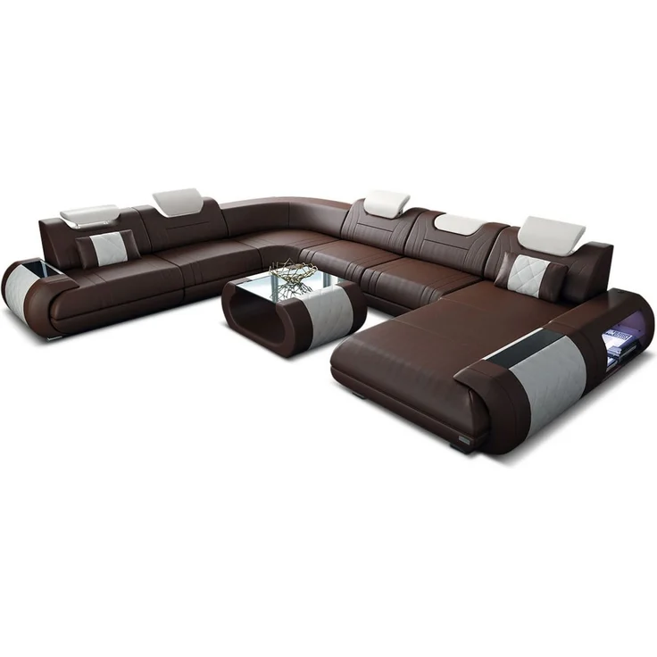 XXL Wohnlandschaft Rimini – Leder, Modern & Bequem - Ledermix - dunkelbraun-weiß - Rechts – Bild 1
