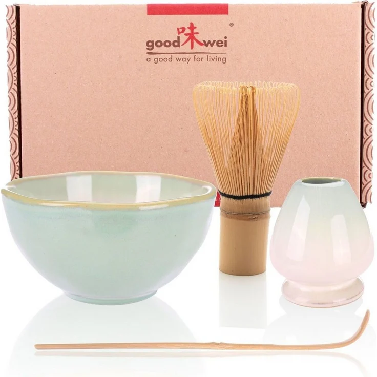 Goodwei Teeschale Matcha Teezeremonie Set "Hasnunomi" mit Teeschale, Besen und Halter, 4-tlg, Keramik