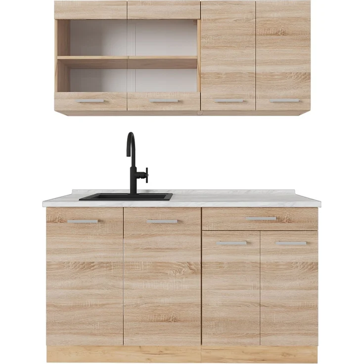Single küche R-Line Sonoma/Goldkraft Eiche 140 cm , AP Marmor Vicco – Bild 1