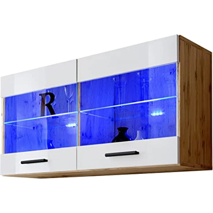 Komodee Hängevitrine Savona, Eiche Wotan und Weiß, 2 Fächer, Rechteckig, 100x50x27.2 cm, für Wohnzimmer und Wohnwände – Bild 7