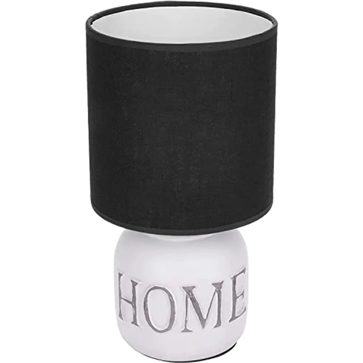 BRUBAKER Tisch- oder Nachttischlampe Home, Tischleuchte mit Keramikfuß und Stoffschirm, 32,5 cm Höhe, Weiß Grau – Bild 3