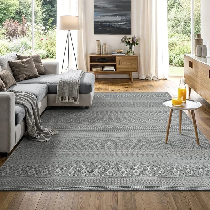 the carpet Calgary - robuster Teppich, Flachgewebe, modernes Design, ideal für Küche und Esszimmer, Vintage-Optik, Boho-Style, besonders flach, auch für den Außenbereich, Grau-Uni, 160x220 cm – Bild 1
