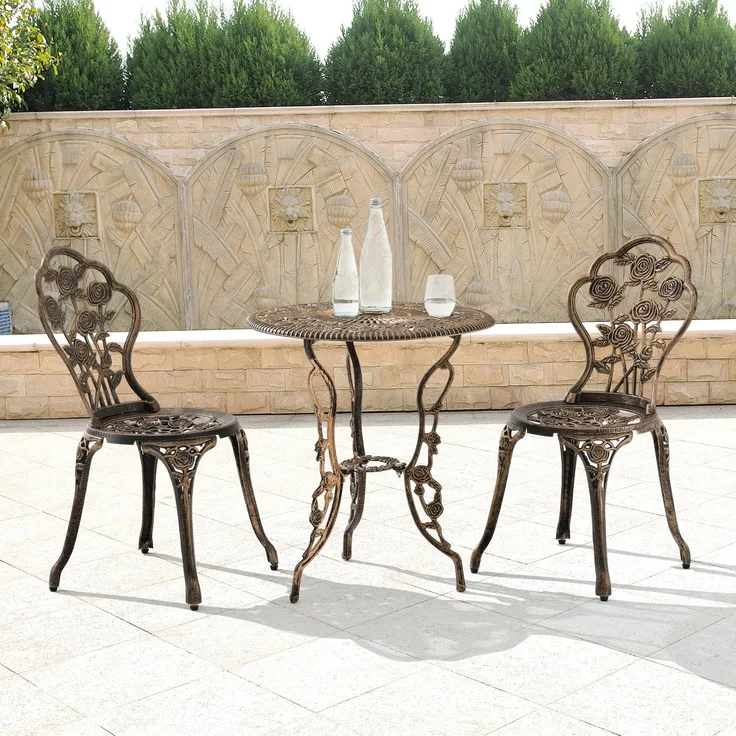 Gartenmöbelset Wakefield Tisch rund mit 2 Stühlen Gusseisen Bronze casa. pro