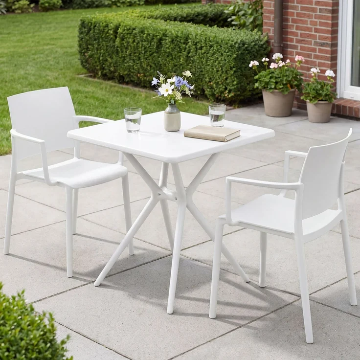 Gartenmöbel-Set FRIDA mit 2 Stühlen - 186 x 72 x 81 cm, Kunststoff, Weiß | Balkonset Gartenset Tisch mit Stühlen Bistroset Outdoor – Bild 3