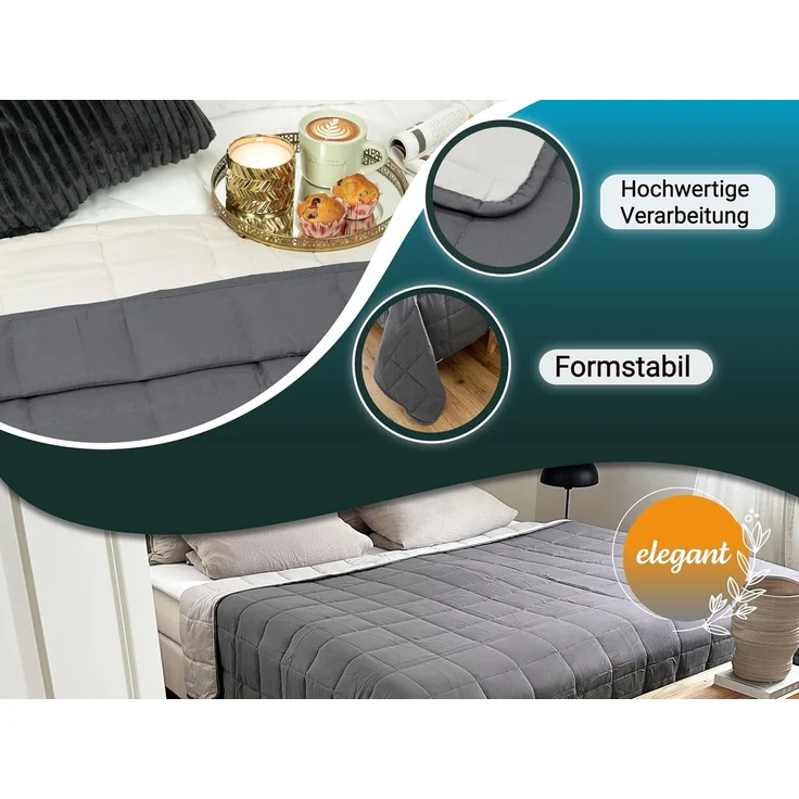 ZOLLNER Tagesdecke/Bettüberwurf, 100% Polyester, Anthrazit, 260x260cm – Bild 4