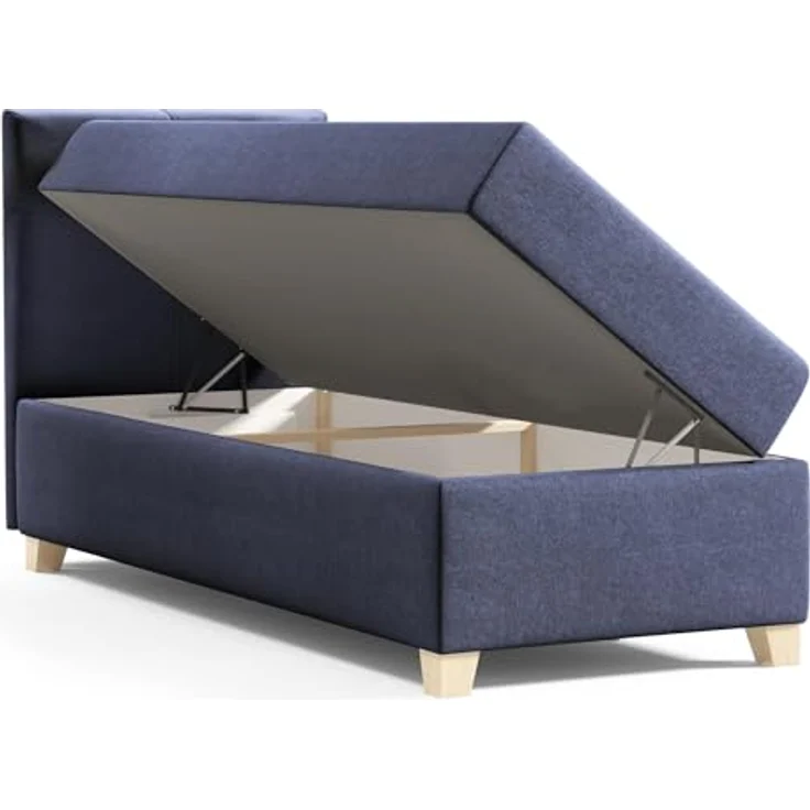 BEAUTYSOFA Modern Boxspringbett HELEN MINI, Polsterbett mit Federkernmatratze und Topper, 100x200cm, Blau (soro 76), inkl. Bettkasten für Stauraum – Bild 4