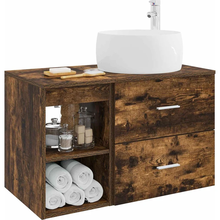 vidaXL Wandmontiertes Badezimmermöbel-Set 2 stk. Geräucherte Eiche 3403924 – Bild 3