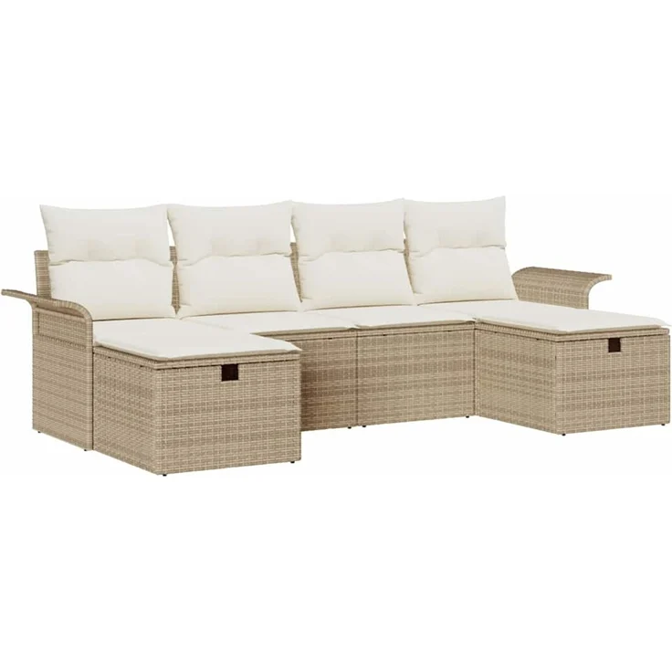 vidaXL Garten-Sofa-Set mit Kissen mit Speicher 6 pcs Beige Poly Rattan 3360252 – Bild 2