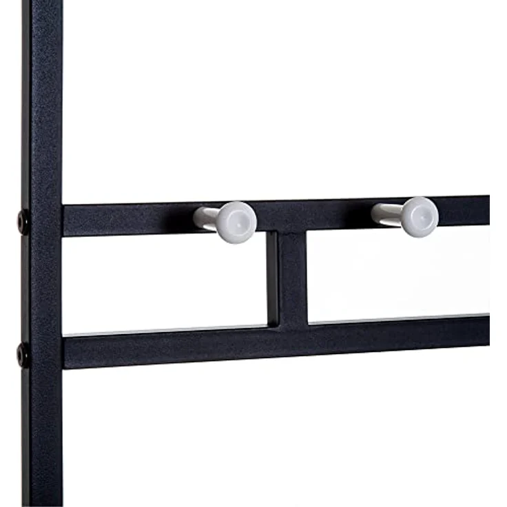 HOMCOM Garderobenständer, All-in-One Garderobe mit 5 Haken, Schuhablagen und Sitzbank, Schwarz-Braun, Metall, 35x180x72,5 cm – Bild 7