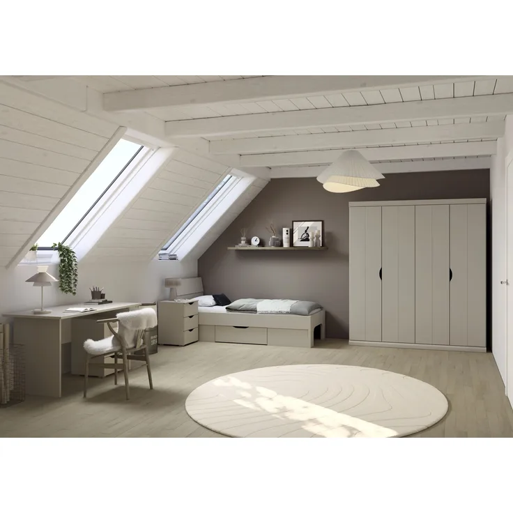Jugendzimmer Frieda 5-teilig mit 4 türigem Kleiderschrank in Beige von Rauch Möbel, Ein Raum zum Ankommen, Wachsen und Wohlfühlen – in verschiedenene Ausführungen wählbar - 5 teilig , Kleiderschrank 4trg ohne Schubkästen + 90er Jugendbett + Nachttisch ...