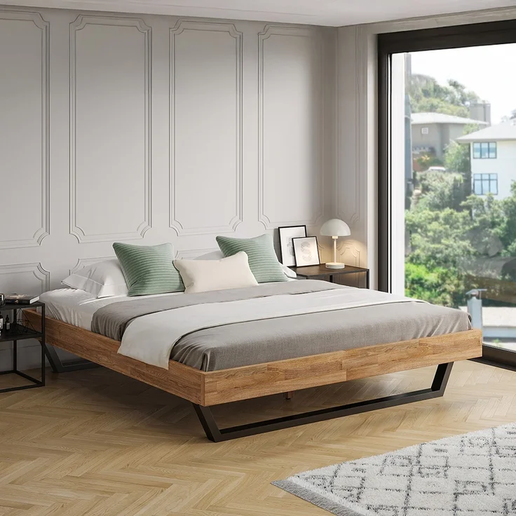 skølm 'Alver' Bett 180x200 cm, Bettgestell, natur geölt, Massivholzbett aus Eiche mit Metallkufen, Doppelbett ohne Bettkopf – Bild 1