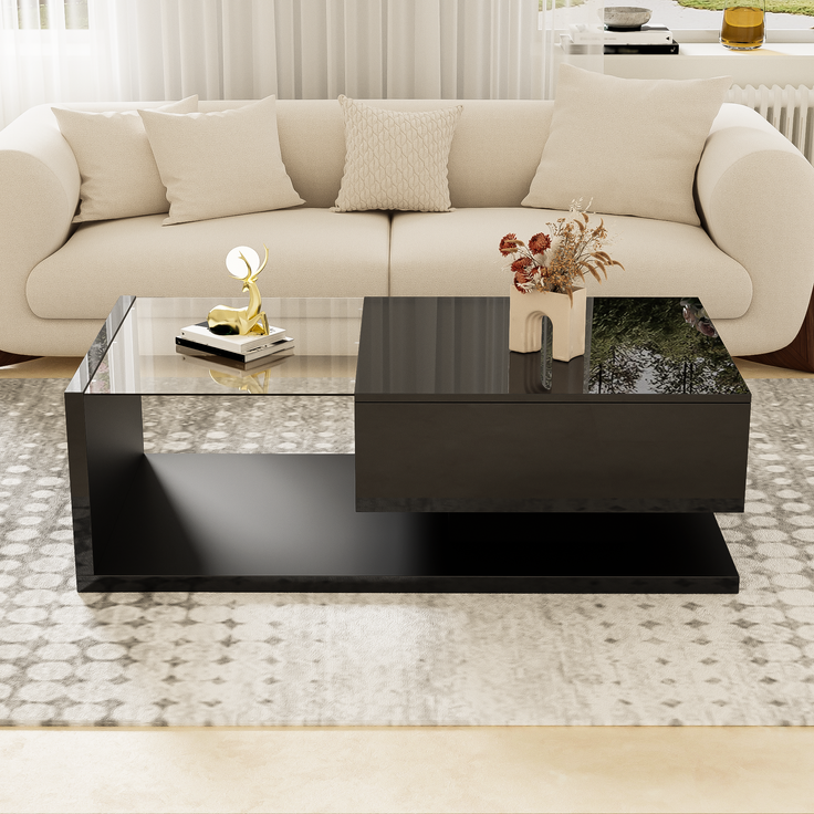 MODFU Couchtisch Beistelltische (Wohnzimmertisch, 1-St, 105*55*32,5cm), mit Glastischplatte, Schublade und 16-farbigen variablen LED-Leuchten – Bild 7
