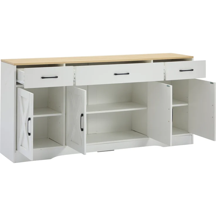 Sideboard MDF mit 3 Schubladen & 4 Türen 160x37x75 cm, Weiß – Bild 6