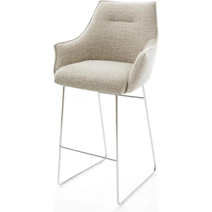 Barstuhl Alja-Flex Webstoff Soft Beige Kufengestell Edelstahl Silberfarben Taschenfederkern – Bild 3
