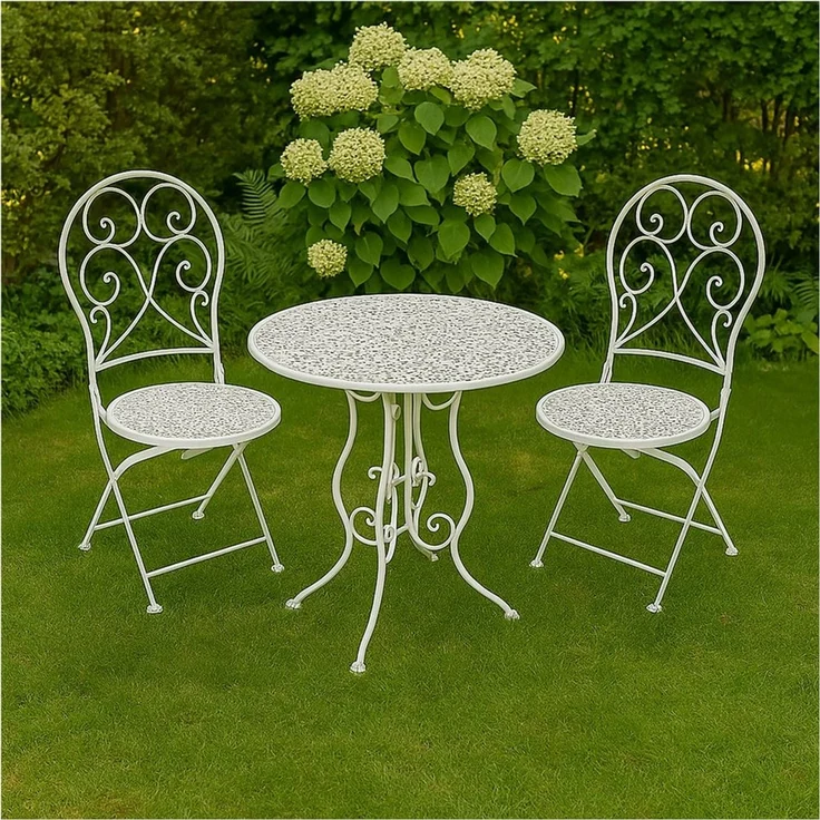 HTI-Living Garten-Essgruppe Bistroset aus Metall 3-teilig Weiß, (Set, 3-tlg, 2 Klappstühle 1 Tisch ohne Dekoration), Sitzgruppe Metall – Bild 1