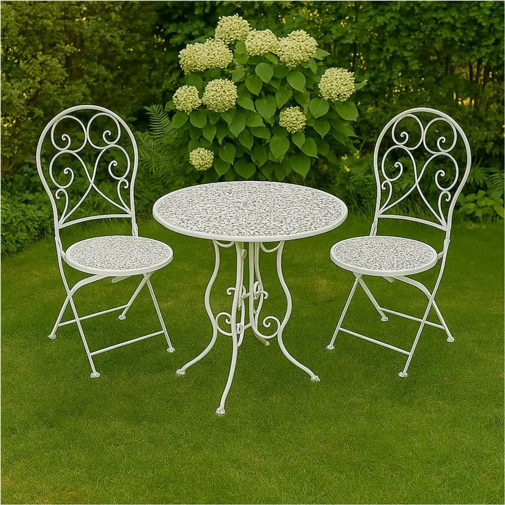 HTI-Living Garten-Essgruppe Bistroset aus Metall 3-teilig Weiß, (Set, 3-tlg, 2 Klappstühle 1 Tisch ohne Dekoration), Sitzgruppe Metall