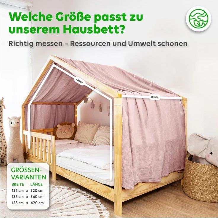 lilimaus Betthimmel, Musselin Baumwolle, Puderrosa, 135 x 320cm – Bild 3